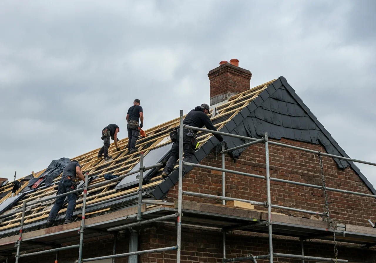 Chantier de rénovation de toiture en Belgique